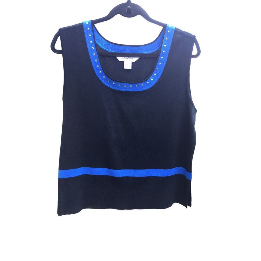 Ming wang womens sleeveless tank black blue large L sequin colorblock knit top